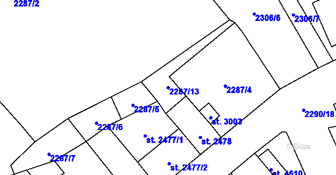 Parcela st. 2287/13 v KÚ Aš, Katastrální mapa