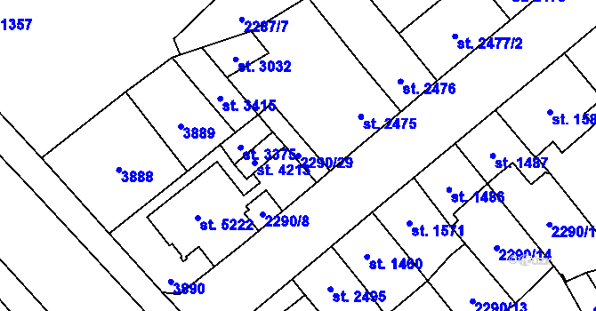 Parcela st. 2290/29 v KÚ Aš, Katastrální mapa