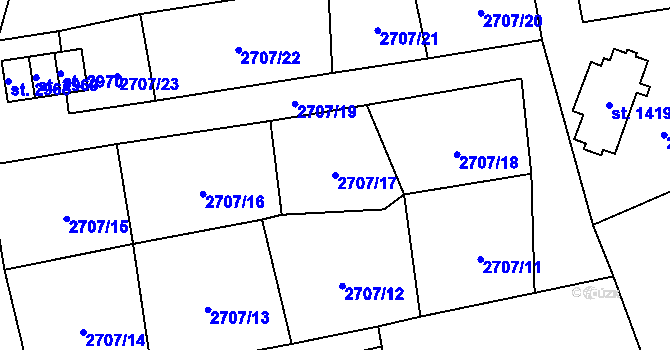 Parcela st. 2707/17 v KÚ Aš, Katastrální mapa