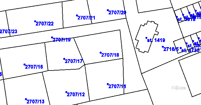 Parcela st. 2707/18 v KÚ Aš, Katastrální mapa