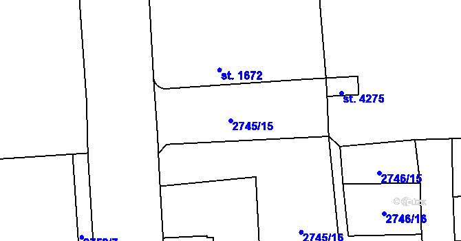Parcela st. 2745/15 v KÚ Aš, Katastrální mapa