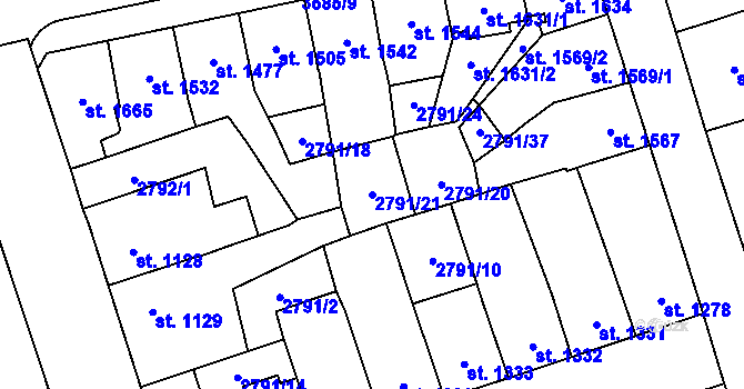 Parcela st. 2791/21 v KÚ Aš, Katastrální mapa