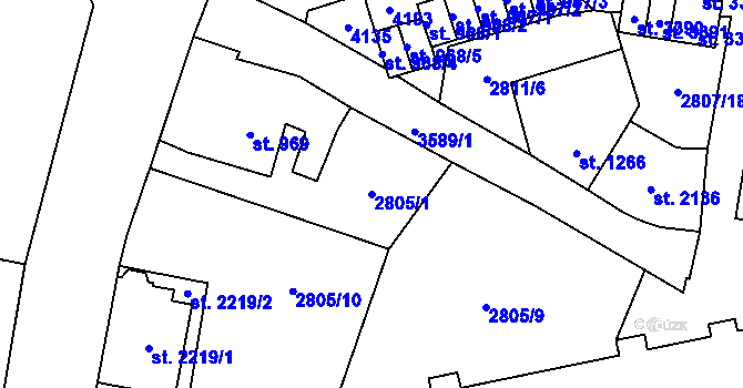 Parcela st. 2805/1 v KÚ Aš, Katastrální mapa
