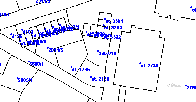 Parcela st. 2807/18 v KÚ Aš, Katastrální mapa