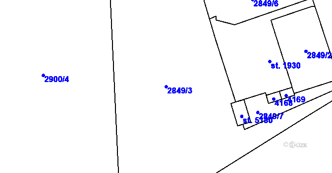 Parcela st. 2849/3 v KÚ Aš, Katastrální mapa