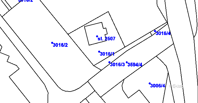 Parcela st. 3016/1 v KÚ Aš, Katastrální mapa