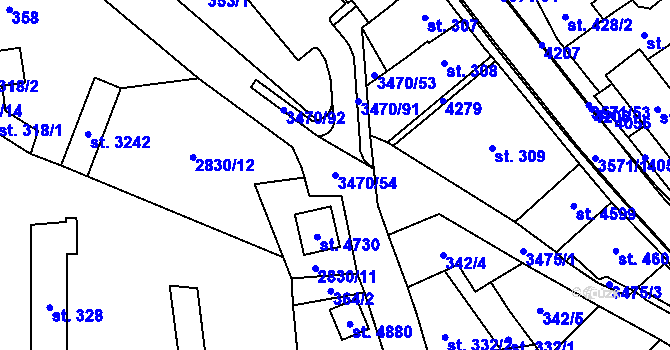 Parcela st. 3470/54 v KÚ Aš, Katastrální mapa