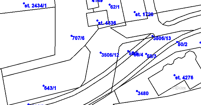 Parcela st. 3506/12 v KÚ Aš, Katastrální mapa