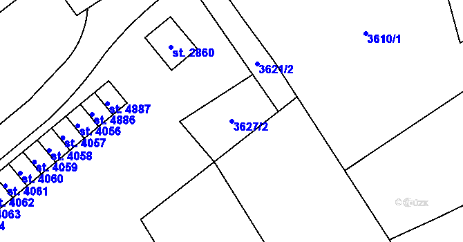 Parcela st. 3627/2 v KÚ Aš, Katastrální mapa