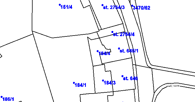Parcela st. 184/4 v KÚ Aš, Katastrální mapa