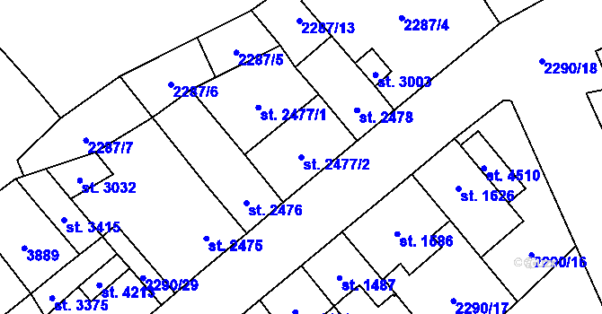 Parcela st. 2477/2 v KÚ Aš, Katastrální mapa