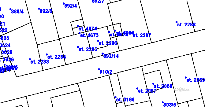 Parcela st. 892/14 v KÚ Aš, Katastrální mapa