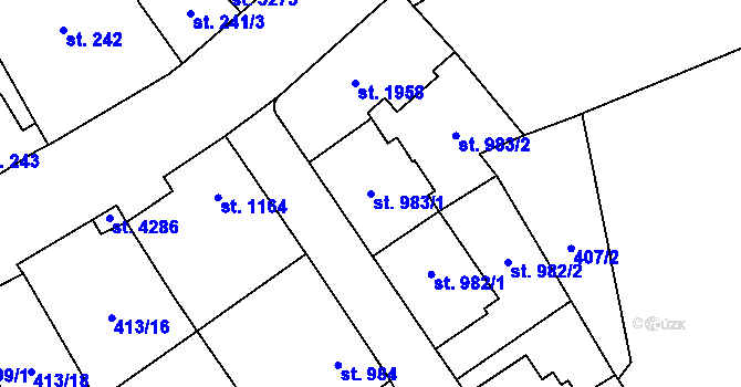 Parcela st. 983/1 v KÚ Aš, Katastrální mapa