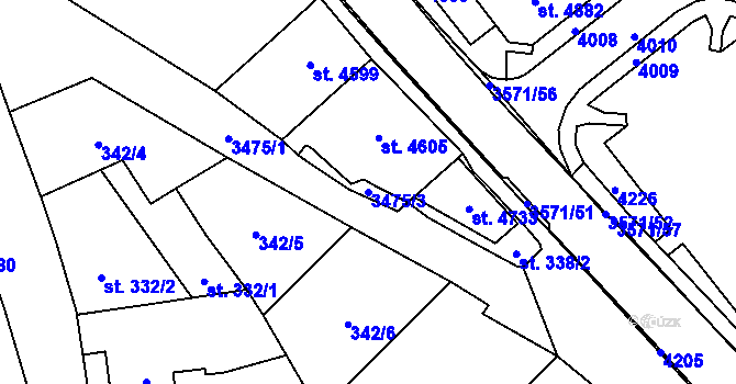 Parcela st. 3475/3 v KÚ Aš, Katastrální mapa
