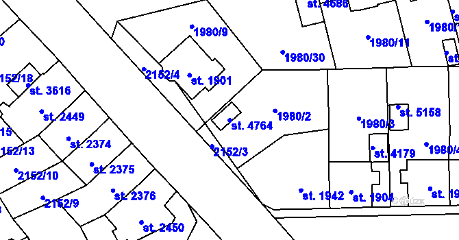 Parcela st. 4764 v KÚ Aš, Katastrální mapa