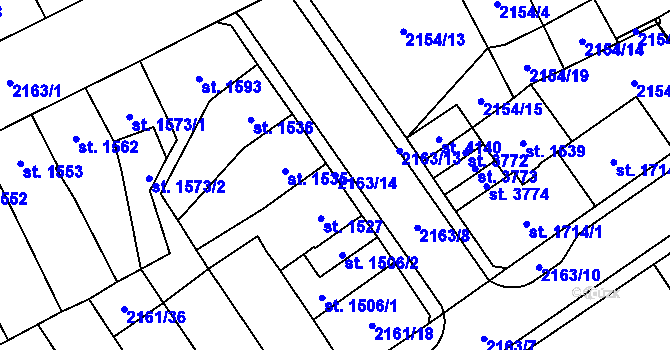 Parcela st. 2163/14 v KÚ Aš, Katastrální mapa