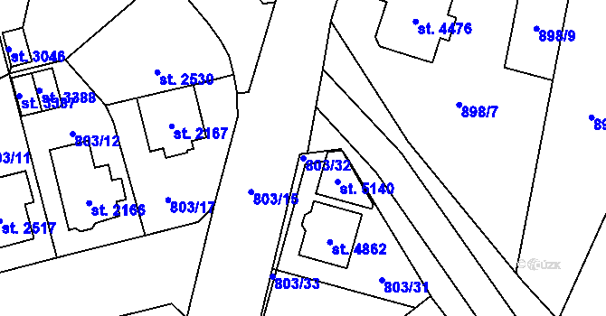 Parcela st. 803/32 v KÚ Aš, Katastrální mapa