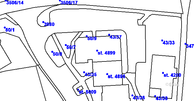 Parcela st. 4899 v KÚ Aš, Katastrální mapa