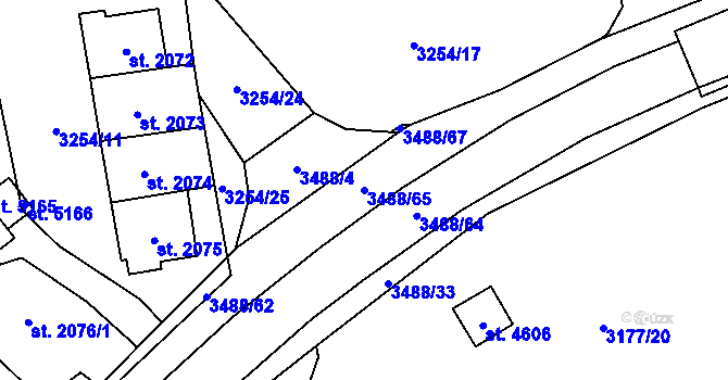 Parcela st. 3488/65 v KÚ Aš, Katastrální mapa