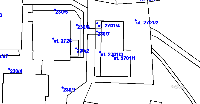 Parcela st. 2701/3 v KÚ Aš, Katastrální mapa