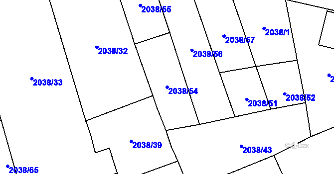 Parcela st. 2038/54 v KÚ Aš, Katastrální mapa