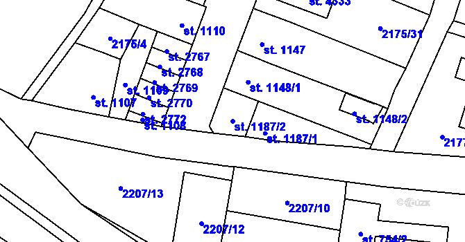 Parcela st. 1187/2 v KÚ Aš, Katastrální mapa