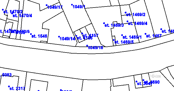 Parcela st. 1049/18 v KÚ Aš, Katastrální mapa