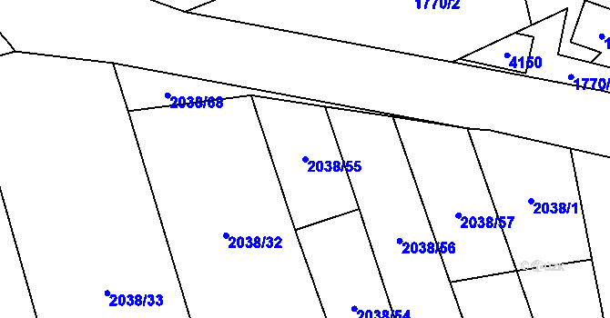 Parcela st. 2038/55 v KÚ Aš, Katastrální mapa