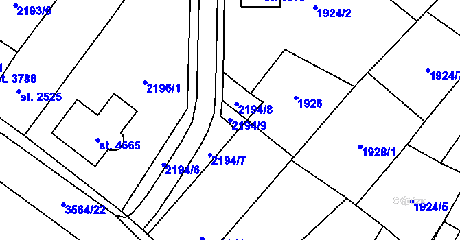 Parcela st. 2194/9 v KÚ Aš, Katastrální mapa