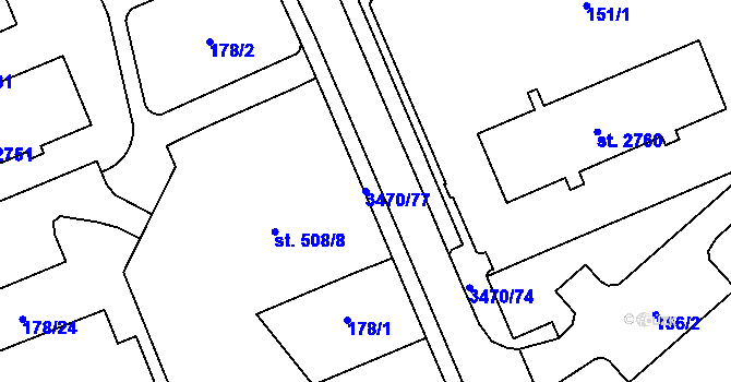 Parcela st. 3470/77 v KÚ Aš, Katastrální mapa