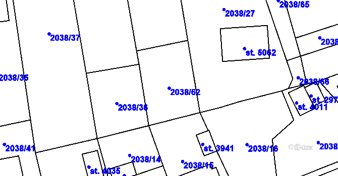 Parcela st. 2038/62 v KÚ Aš, Katastrální mapa