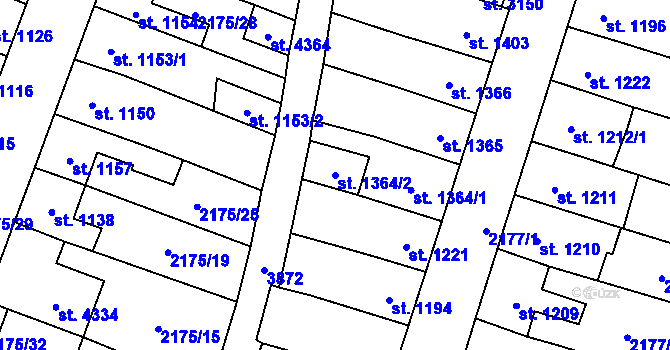 Parcela st. 1364/2 v KÚ Aš, Katastrální mapa