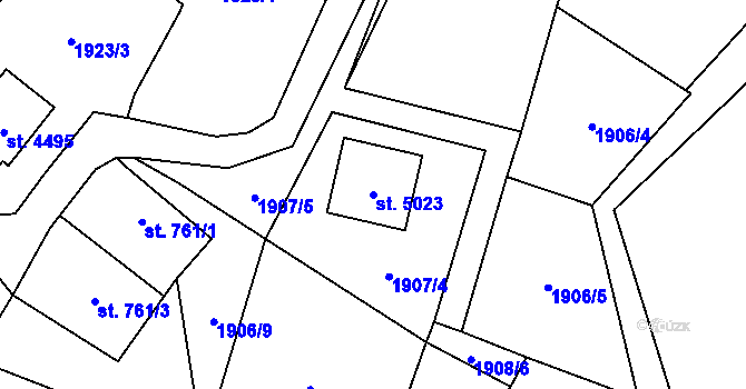 Parcela st. 5023 v KÚ Aš, Katastrální mapa
