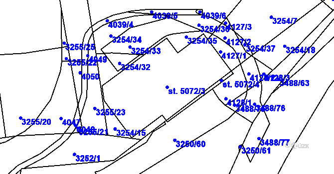 Parcela st. 5072/3 v KÚ Aš, Katastrální mapa