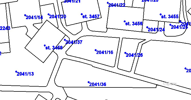 Parcela st. 2041/16 v KÚ Aš, Katastrální mapa