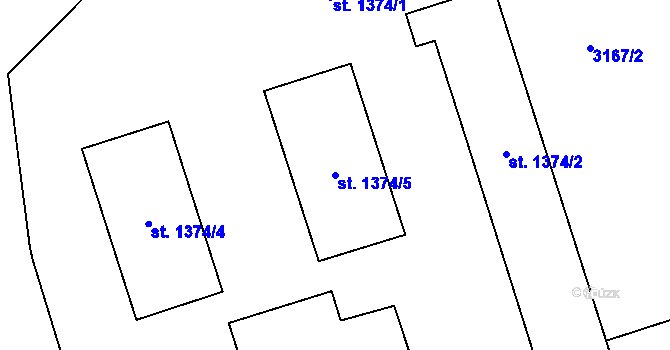 Parcela st. 1374/5 v KÚ Aš, Katastrální mapa