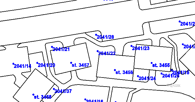 Parcela st. 2041/22 v KÚ Aš, Katastrální mapa