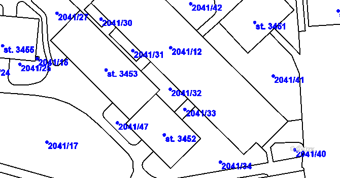 Parcela st. 2041/32 v KÚ Aš, Katastrální mapa