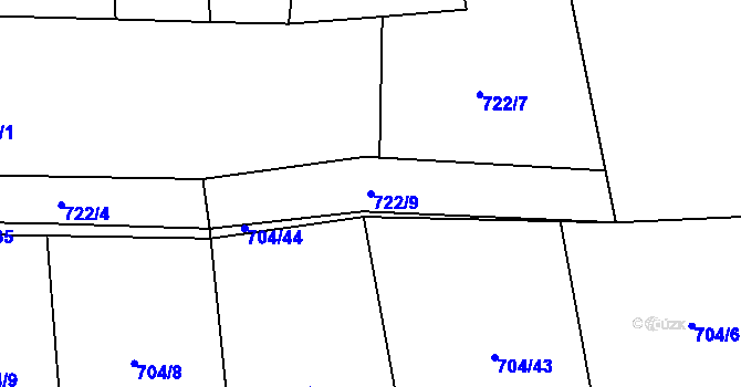 Parcela st. 722/9 v KÚ Aš, Katastrální mapa