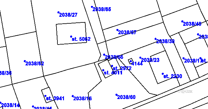 Parcela st. 2038/66 v KÚ Aš, Katastrální mapa