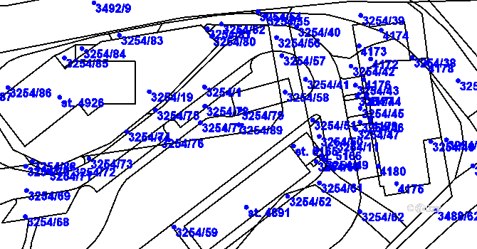 Parcela st. 3254/89 v KÚ Aš, Katastrální mapa