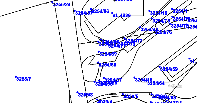 Parcela st. 3254/69 v KÚ Aš, Katastrální mapa