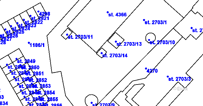 Parcela st. 2703/14 v KÚ Aš, Katastrální mapa