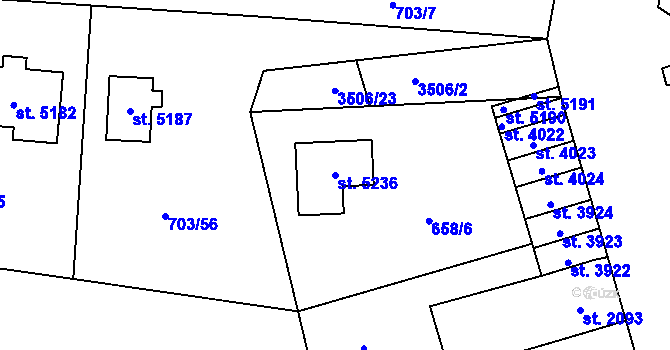 Parcela st. 5236 v KÚ Aš, Katastrální mapa