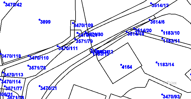Parcela st. 1183/12 v KÚ Aš, Katastrální mapa