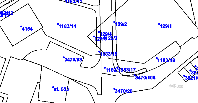 Parcela st. 1183/15 v KÚ Aš, Katastrální mapa