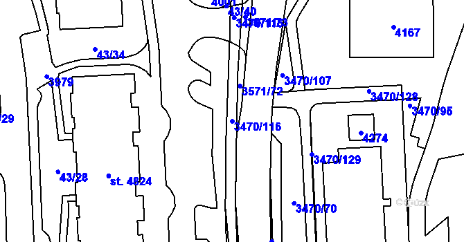 Parcela st. 3470/116 v KÚ Aš, Katastrální mapa