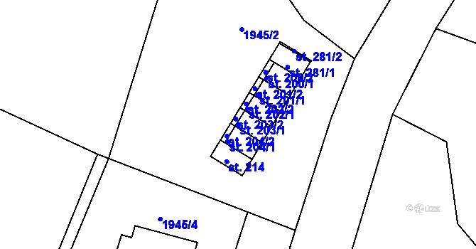 Parcela st. 203/1 v KÚ Babí, Katastrální mapa