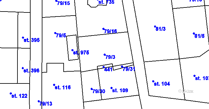 Parcela st. 79/3 v KÚ Babice, Katastrální mapa