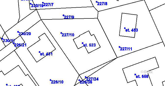 Parcela st. 523 v KÚ Babice, Katastrální mapa